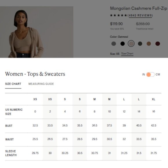 NWT Quince Mongolian Cashmere Full-Zip Hoodie Womens S Oatmeal - Picture 7 of 7